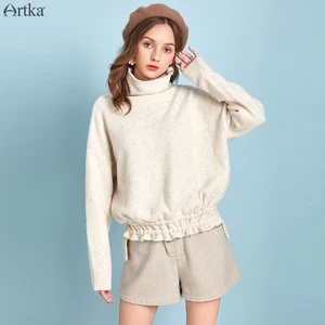 ARTKA 2019 Осень Зима Новый женский шерстяной свитер многоцветный Повседневный свободный свитер с высоким воротником талии свитера с кулисками YB11692Q