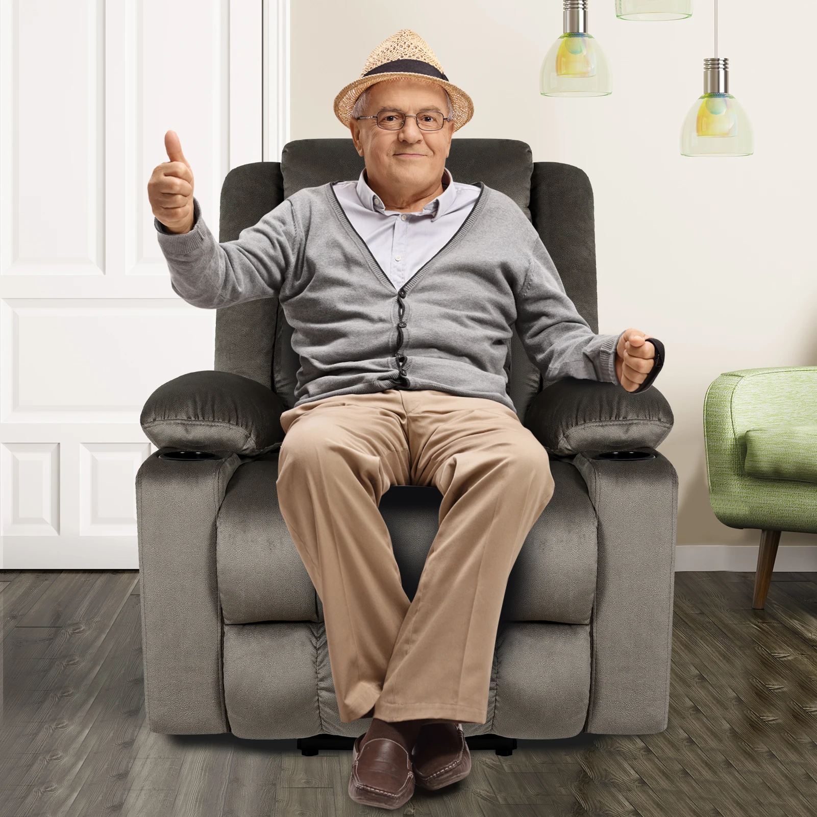 

Dual Motor Electric Power Lift Chair Recliner for Elderly, Fabric with Remote Control, Cup Holders and 2 Side Pockets