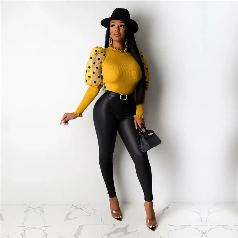 Женская трикотажная блузка с высоким воротом прозрачная сетчатая рубашка