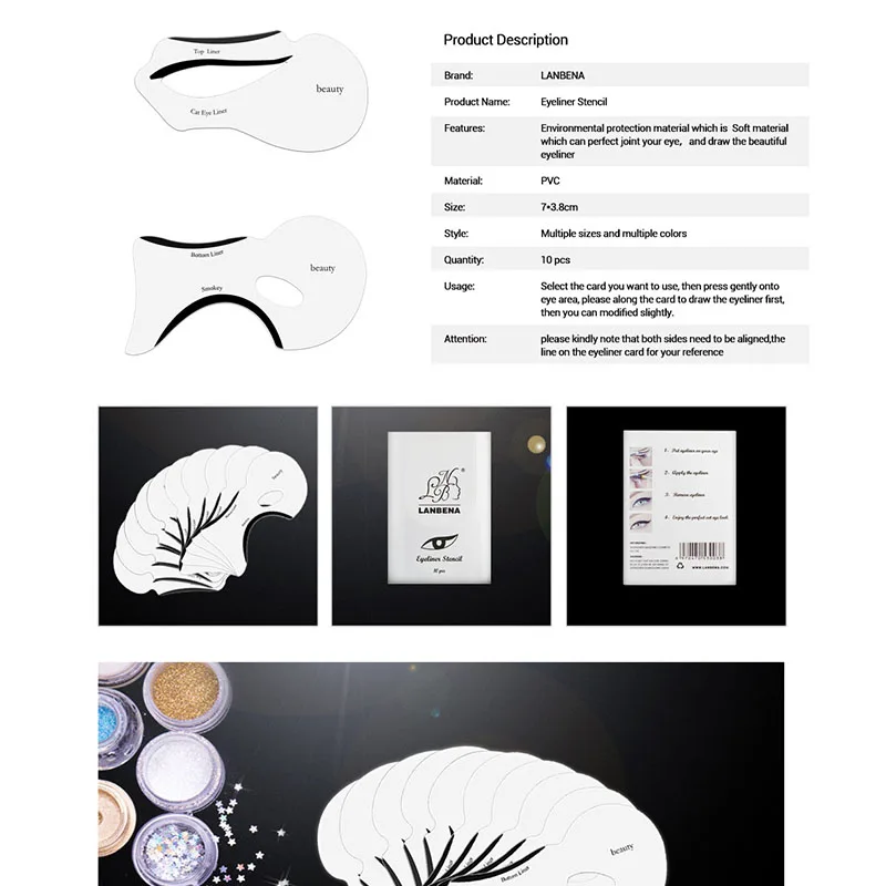 Набор трафаретов для подводки глаз 10 шт. модель бровей направляющий формирующий