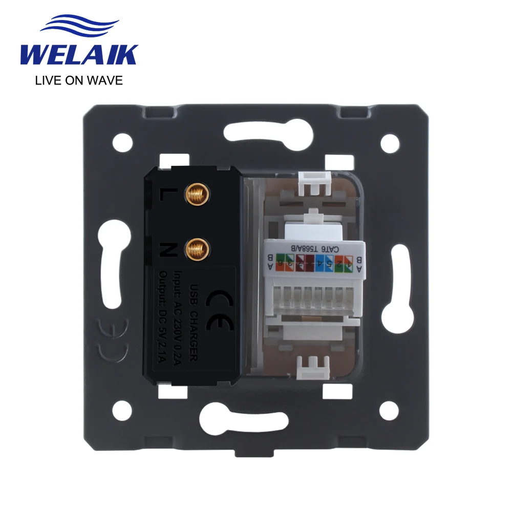 WELAIK ЕС Стандартный RJ45 CAT6 стеной компьютерная 5V 2.1A 2100mA USB гнездо &quotсделай сам&quot