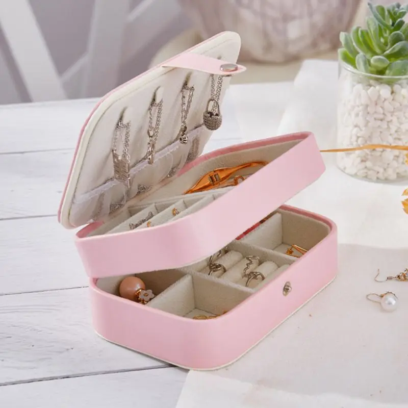 

2-Layer Travel Portable Jewelry Box Earring Ring Necklace Organizer Storage Case X7JB
