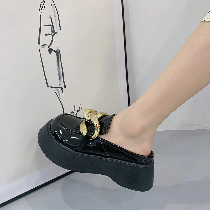 

Cover Toe Slippers Casual Shoes Woman 2021 Platform Pantofle Med Luxury Flat New Slides Fashion Fabric Rubber PU Shoes Med Slipp