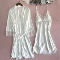 women 2pcs bathrobe set satin sleepwear summer kimono robe gown sexy bridal wedding nightwear casual nightgown lace sleep set