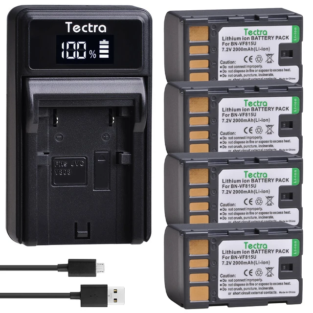 

Tecrta 4pc 2000mAh BN-VF815U for BN-VF815 BNVF815 Battery for JVC GR-D720US GR-D728 GR-D750US GR-D771 GR-D720+LED USB Charger