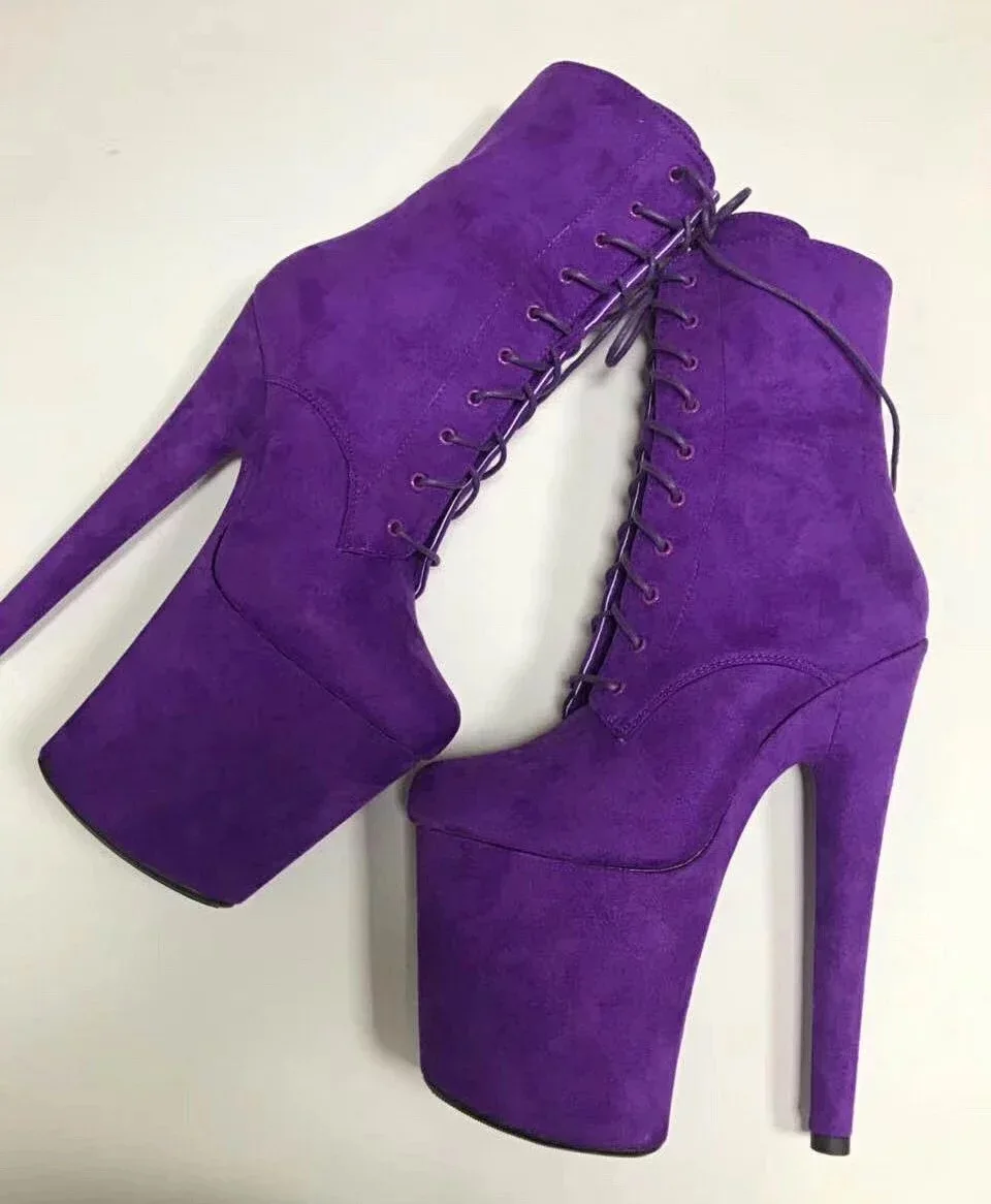 Gullick Yellow Suede Platform Boots Ultra High Heel 20cm Pole Dance Dress Shoes Lace-up Round Toe Celebrating Women Runway | Обувь