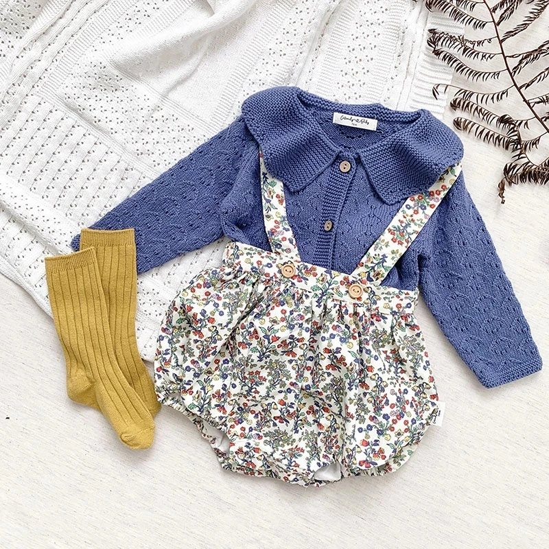 

2022 Baby Girl Summer Baby Girl Romper Autumn Baby Girl Romper Flower Printing Jumpsuit Overalls Corduroy Baby Girl Outfit