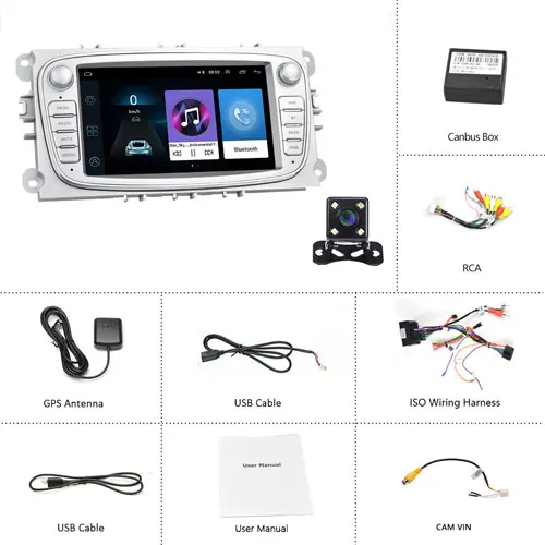 Podofo 2 din Android 8,1 Автомагнитола " HD Авторадио мультимедийный плеер gps wifi MP5 USB RCA Авто аудио стерео для Ford Focus - Цвет: With 4 LED Camera