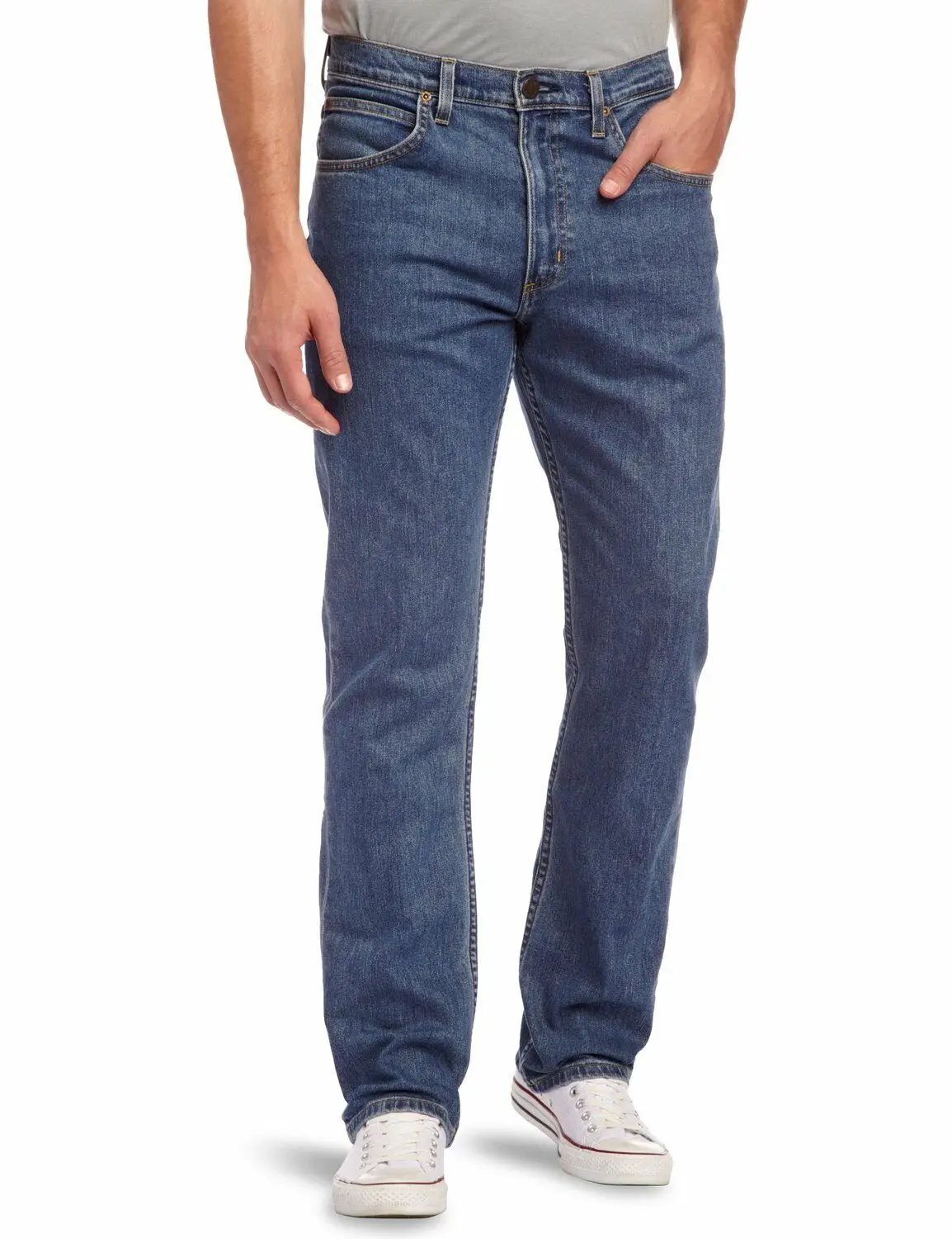 

LEE Mens Jeans Brooklyn Straight Leg Stretch Mid Stonewash Blue Denim Pants