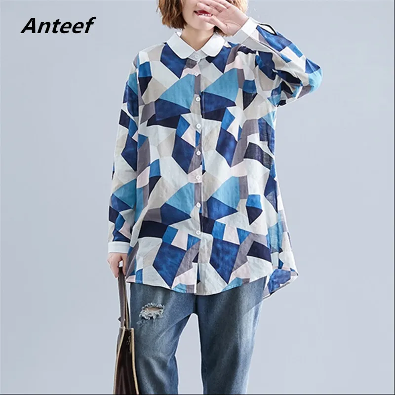 Длинный рукав хлопок осень Винтаж корейский стиль размера плюс Повседневная