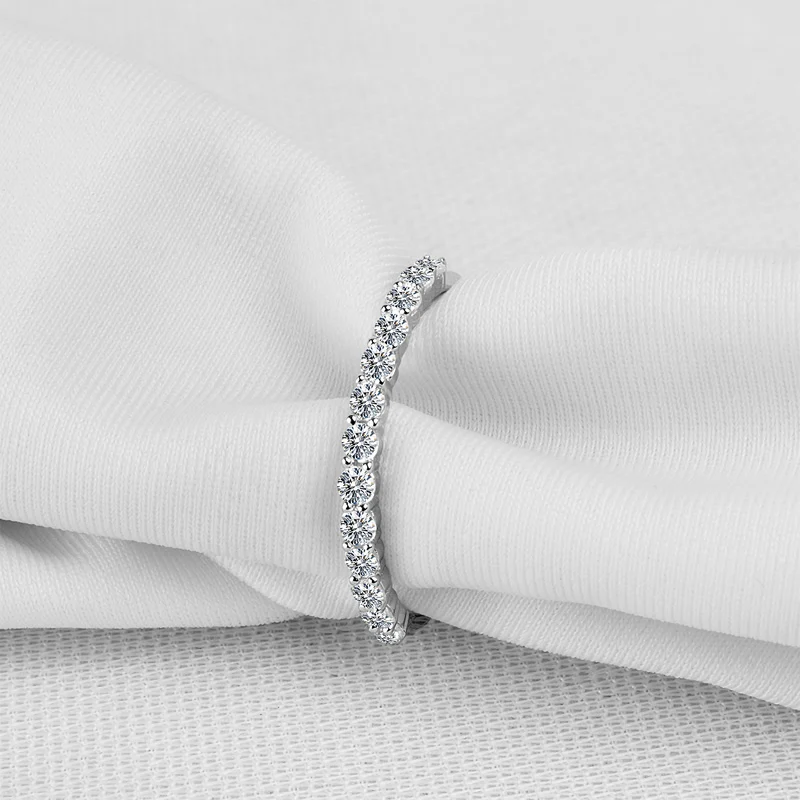 14K White Gold AINUOSHI, классическое кольцо, наполовину вечность, 14 K, однотонное, белое/желтое золото, сверление, Sona, имитация бриллианта, обручальное кольцо - Цвет камня: 14K White Gold