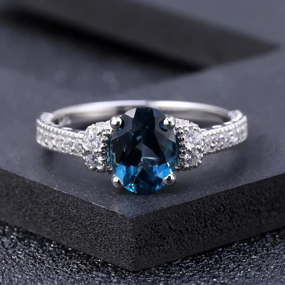 GEM'S BALLET 925 пробы серебряные кольца для женщин 1.57Ct натуральный Овальный Лондон Голубой топаз драгоценный камень кольцо хорошее ювелирное изделие