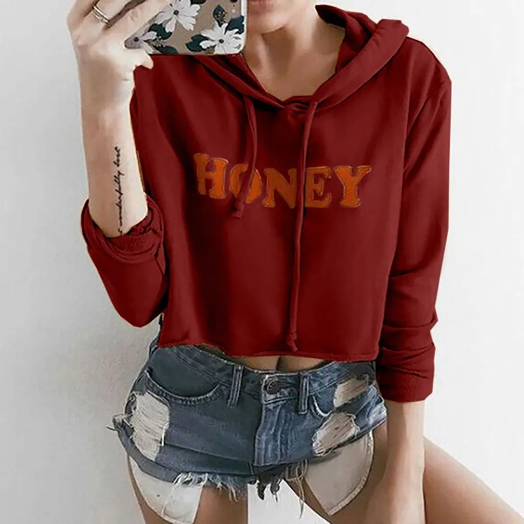 Женская толстовка HONEY новая мода длинный рукав с буквенным принтом Harajuku пуловеры