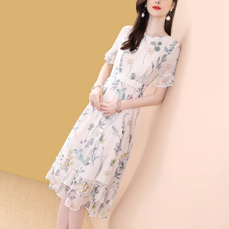 Женское шифоновое платье миди облегающее ТРАПЕЦИЕВИДНОЕ ПЛАТЬЕ С Коротким