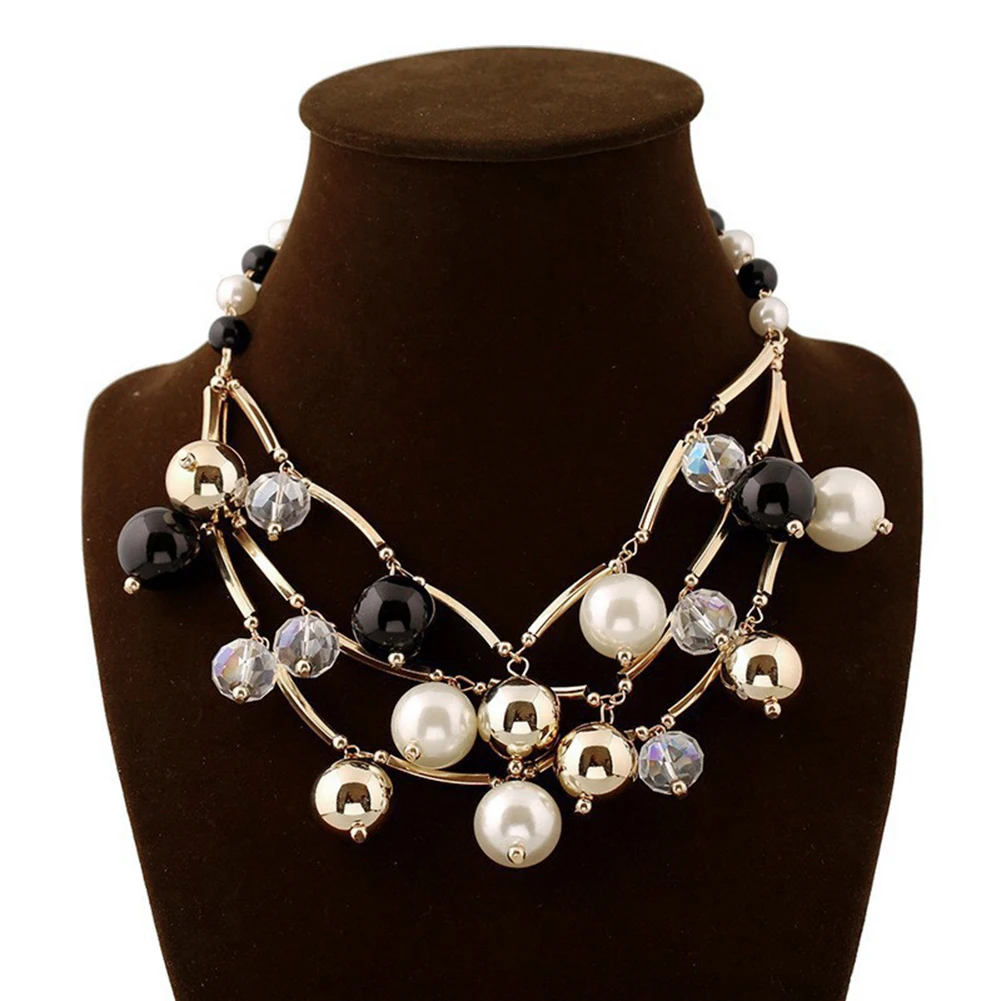 Модные женские черно белые Многослойные многослойные ожерелья с искусственным