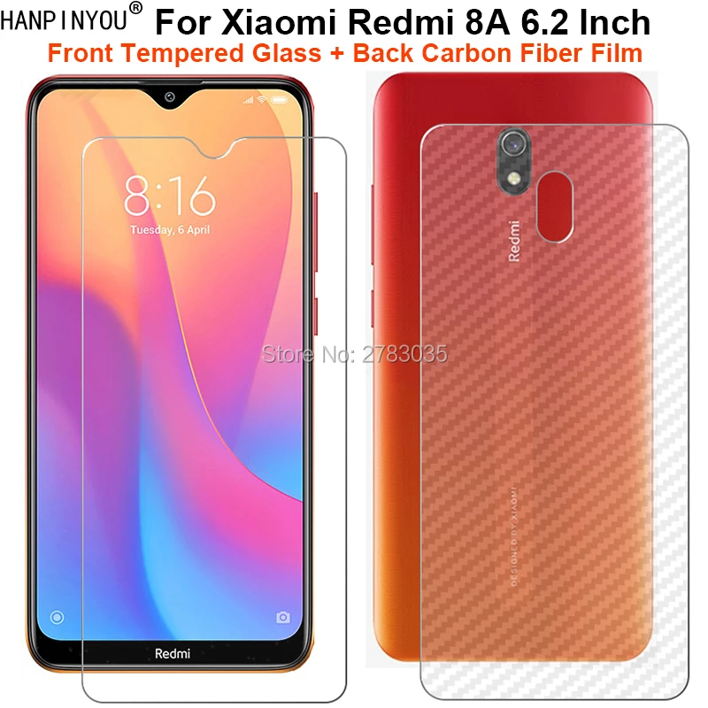 

1 комплект = мягкая задняя пленка из углеродного волокна для Xiaomi Redmi 8A 6,2 дюйма + ультратонкое прозрачное закаленное стекло для переднего экра...