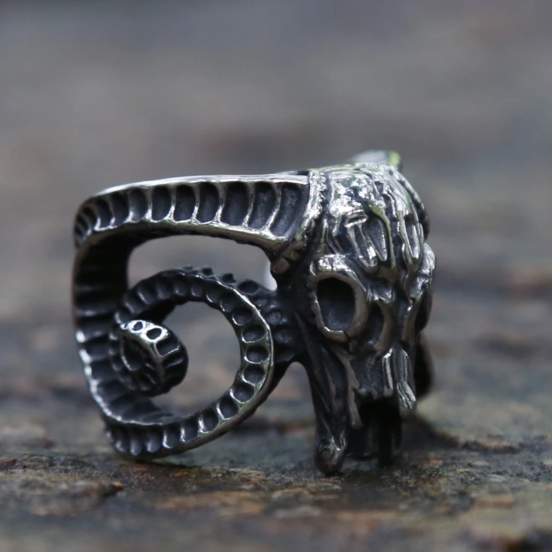 Domineering Retro Stainless Steel Satan Baphomet Goat Ring Cool Motorcycle Biker Adjustable Opening Men Animal Jewelry | Украшения и