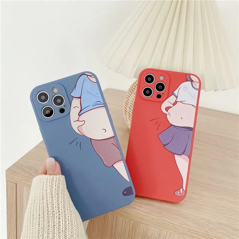 

Cute Couple Fat Boy Girl Phone Case For iPhone 12 11 Pro Max 7 8 plus X XS Max Matte Soft TPU Silicon Back Cover Coque Funda