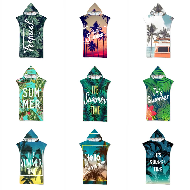 

Summer Holiday Microfiber Hooded Bath Beach Towel Changing Robe Poncho Surf Towel for Swimming Beach Outdooor Bathrobe