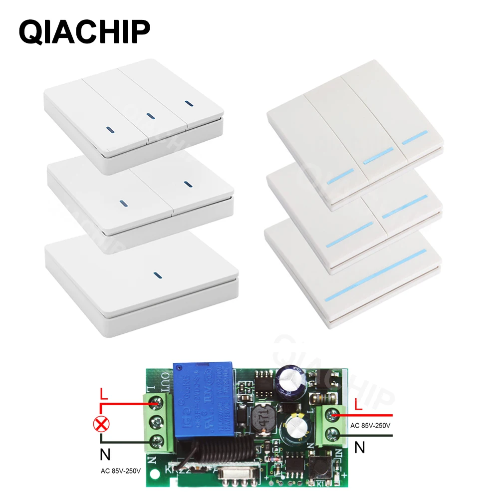 

QIACHIP 433 Mhz Wireless RF Wall Panel Transmitter and AC 110V 220V 1 CH Remote Control Switch Relay Receiver Hall Bedroom Light