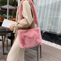 faux fur handbags for women soft plush large capacity female shopping bags simple furry ladies messenger bags casual tote purse