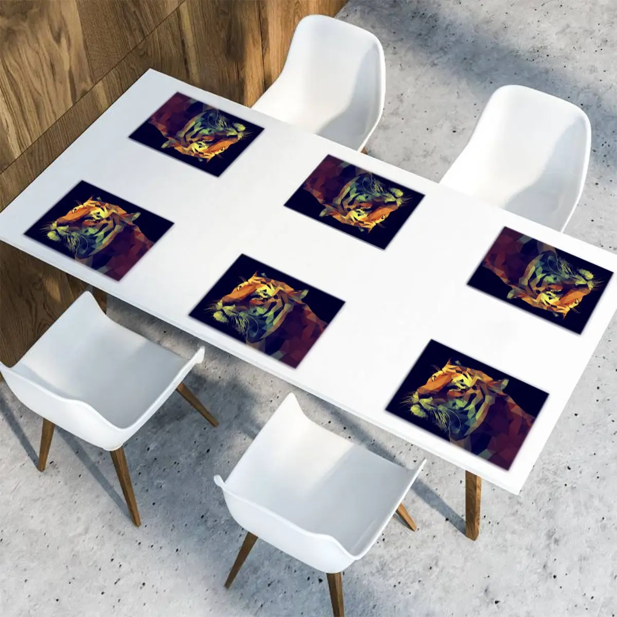 

Tableware Pad Placemats 6 PcsTable Mat Non-Slip Low Poly Tiger Placemats for Dining Table