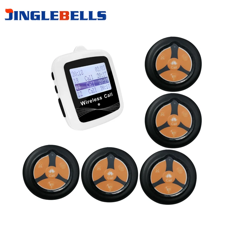 Wireless Paging System Big Screen Watch Receiver and Four Keys Buttons Transmitter For Fast Food Restaurant Waiter Call