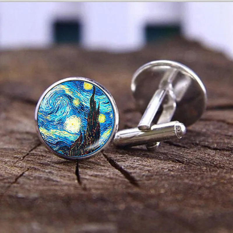 2019 модные запонки с художественной живописью Ван Гога из серии Гог Звездная ночь