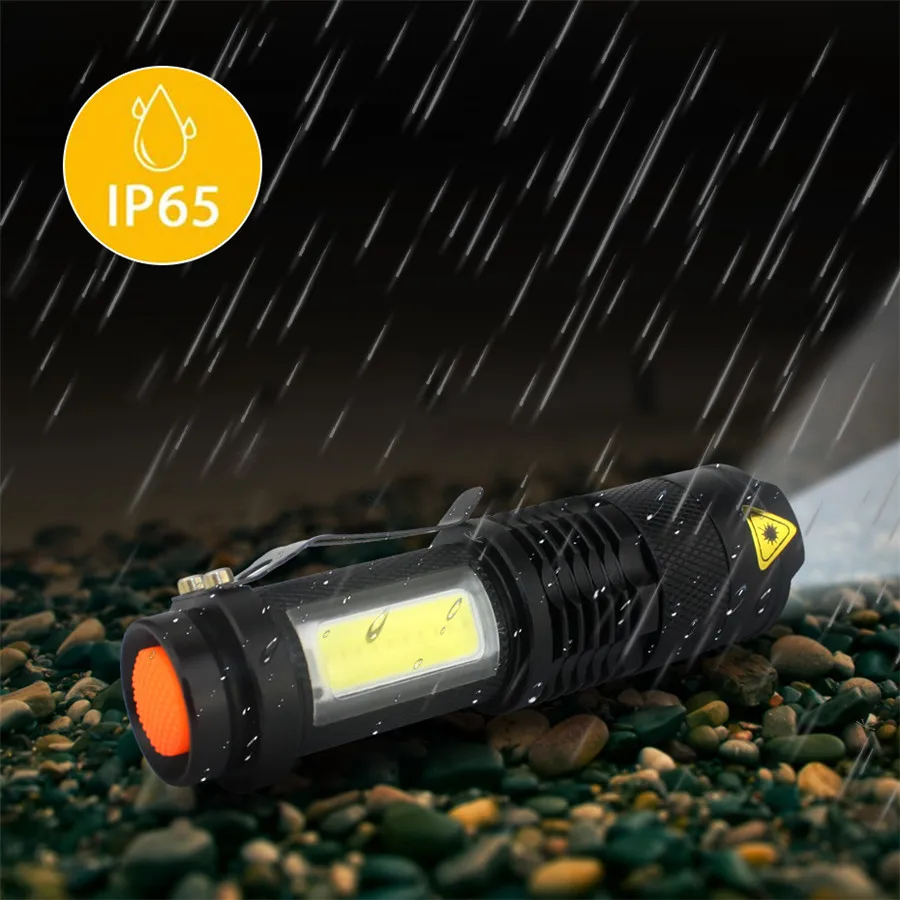 

LED Flashlight Mini Q5 Waterproof Tactical Flashlight Zoom Rechargeable COB Torch Light 4 Modes Ultra Bright Camping Lantern