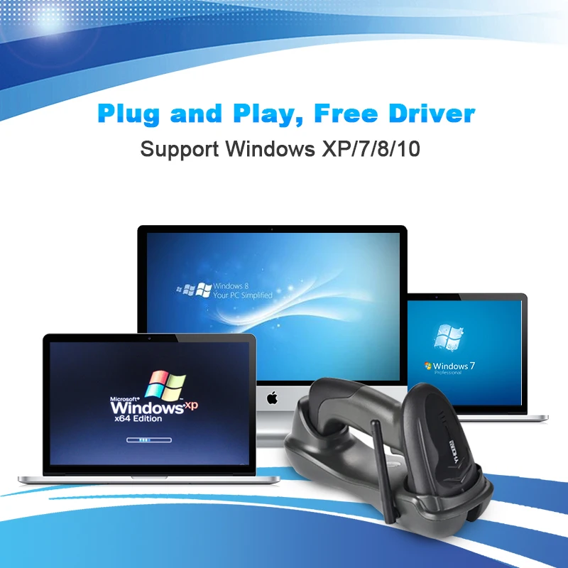 Ручной беспроводной сканер штрих кода 32 бит 4 Мб 1D 2D считыватель кодов QR PDF417