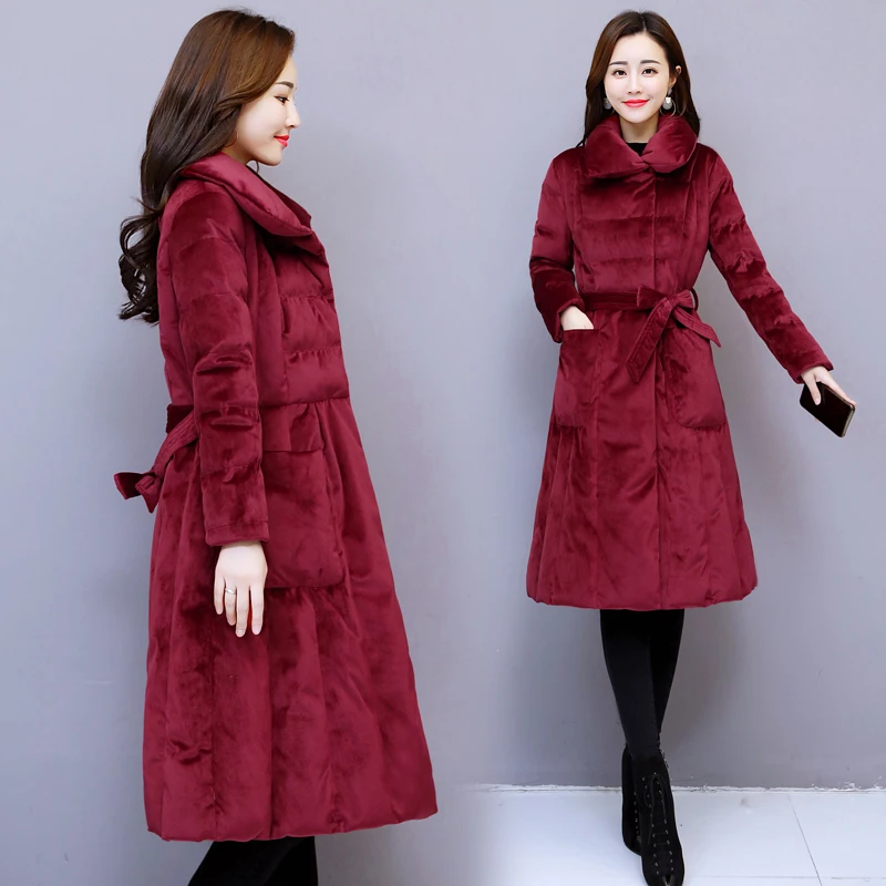 Зимние корейские осенние модные женские синие винно-красные мягкие теплые парки