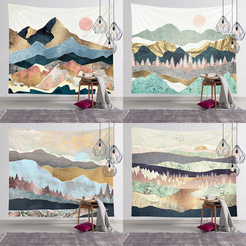 

Polyester Tapestry Sunset Landscape Pattern Printed Wall Hanging Room Covering Family Living Room Curtain Balcony Decoration