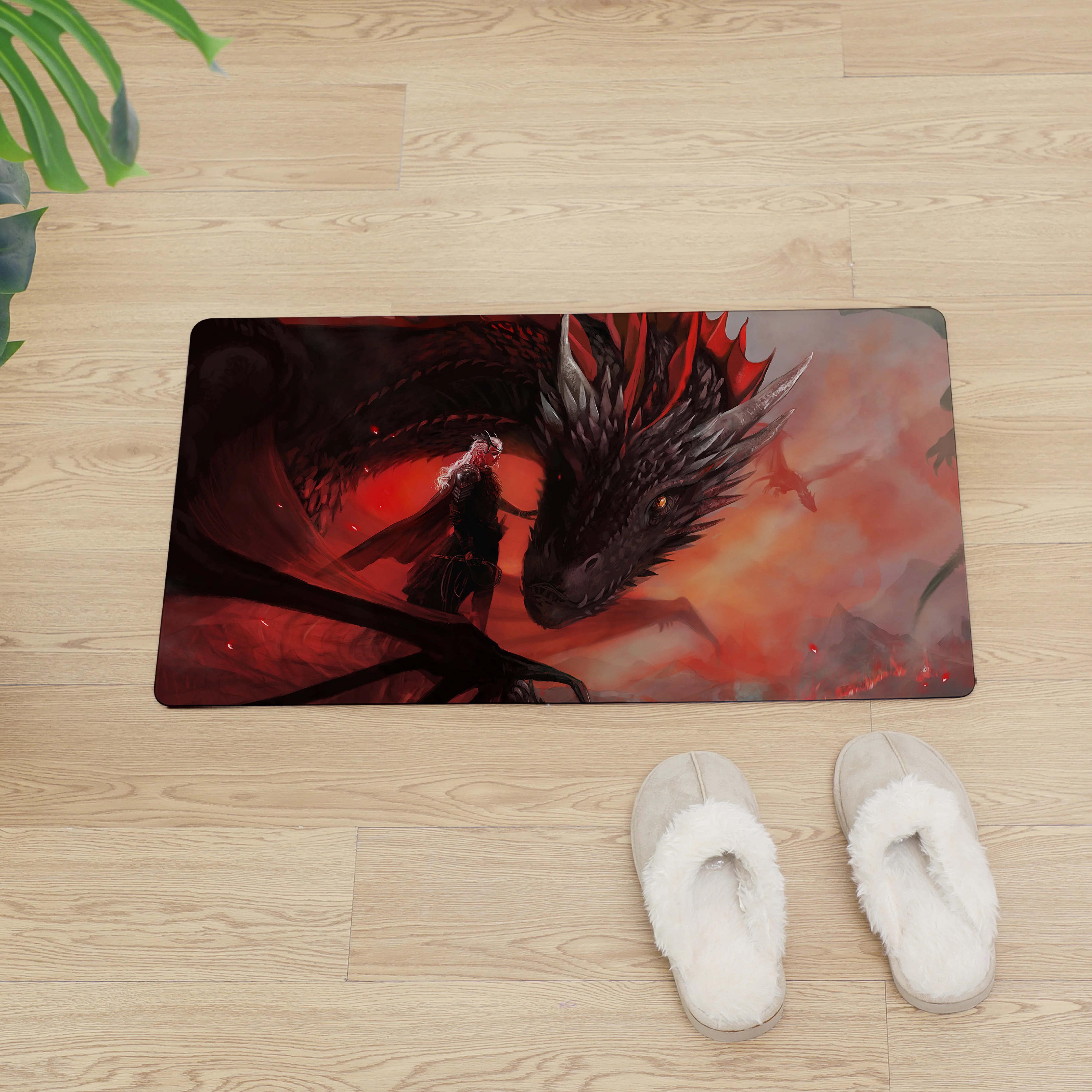 Коврик для входной двери с рисунком дракона из мультфильма, коврик для пола из ПВХ, нескользящий коврик для кухни, легко чистится, коврик для двери, водонепроницаемый ковер