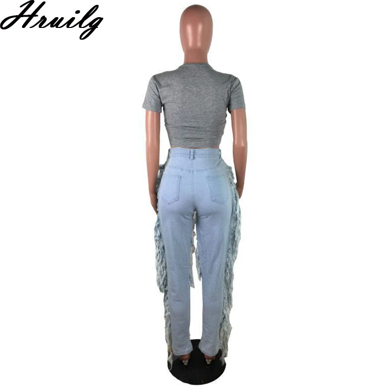 

Fashion Streetwear Jeans Hole Hollow Out Tassel Design Slim Woman Jeans Pockets High Waist Party Club Pantalones Vaqueros Mujer