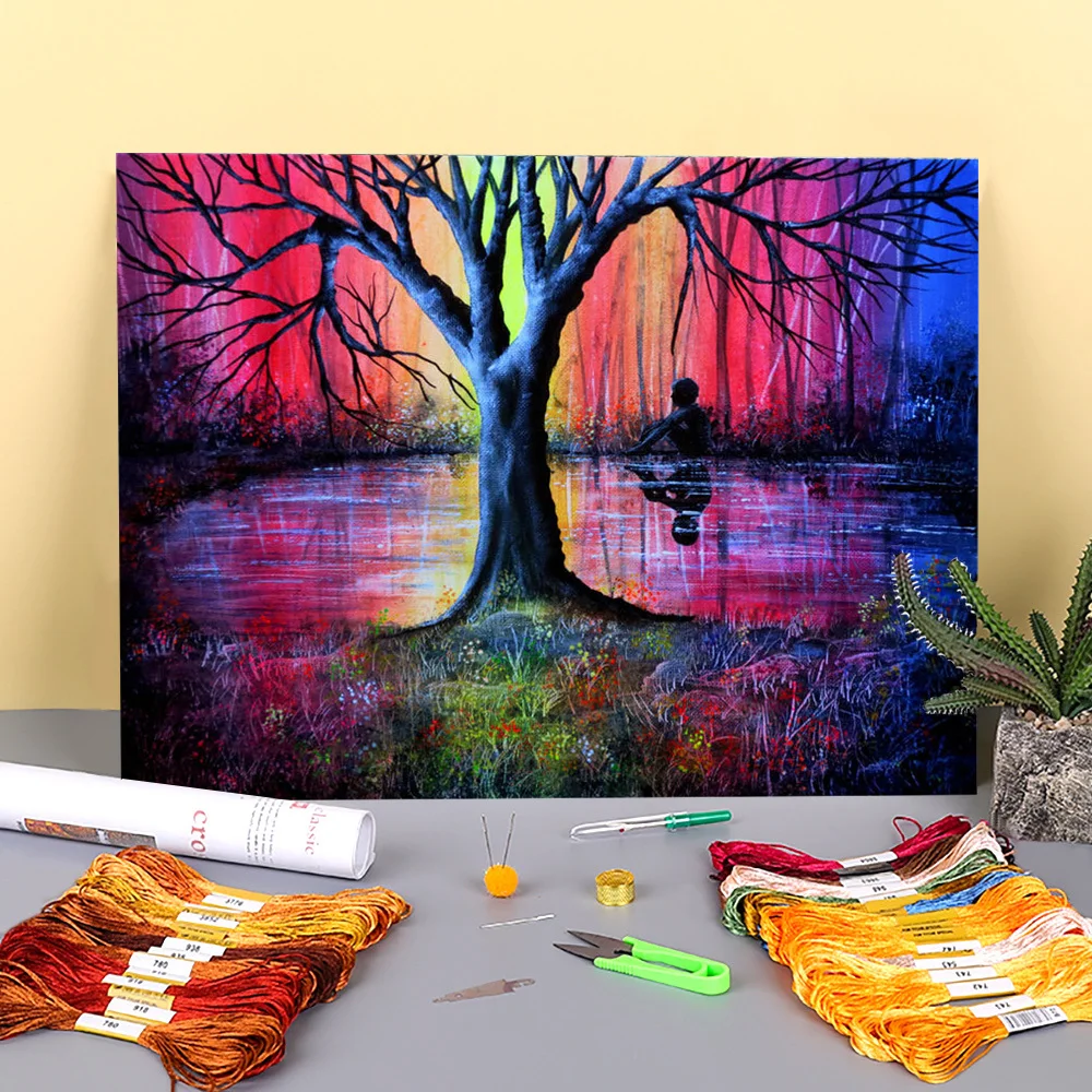 Природный пейзаж мечта Печать холст 11CT Набор для вышивки крестом DIY Вышивка DMC