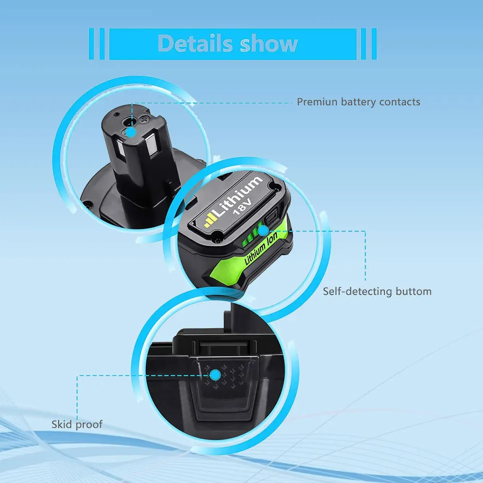 

TURPOW 6.0Ah 18V high-capacity lithium ion replacement battery for 18V ONE+ P102 P103 P105 P107 P122 Cordless power tool battery