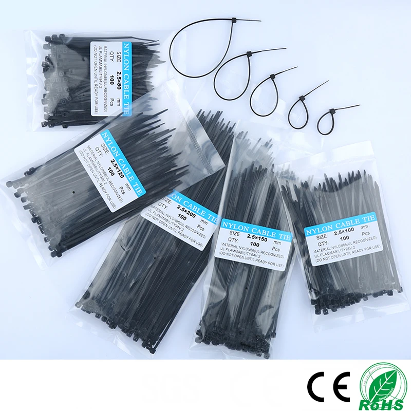 Пластиковая черная кабельная стяжка от 100 мм до 200 шт. эффективная прочная