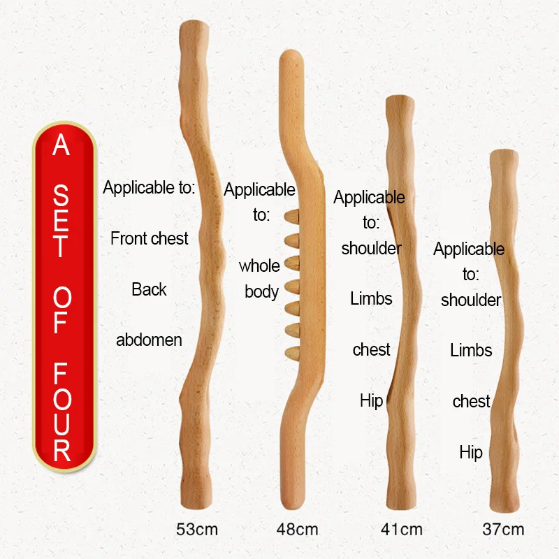 

4Pcs Wood Scraping Stick Beech Back Shoulder Neck Waist Leg Massage Tools Fat Burner Meridian Brush Slim Cellulite Massager Rod