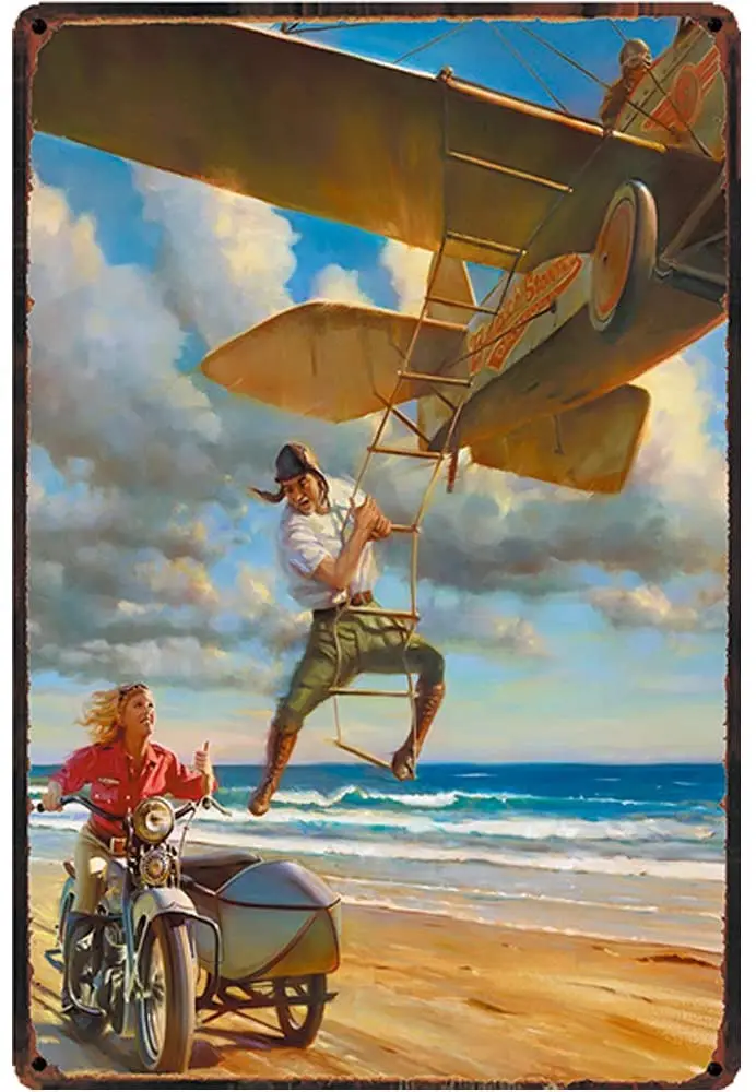 

Ностальгический оригинальный ретро дизайн мотор и самолет оловянные металлические знаки настенное искусство | Толстая белая печать плакат...