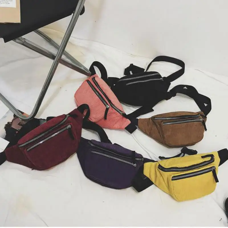 

Corduroy Waist Bag Designer Zipper Chest Bag Sport Travel Fanny Pack Girl Waist Belt Bags Fashion Phone Waist Pack For Women