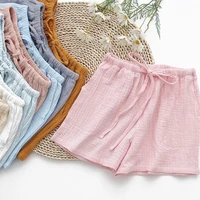 new summer ladies 100 cotton crepe solid color shorts multicolor loose casual home pants women pajama pants lounge pants pink