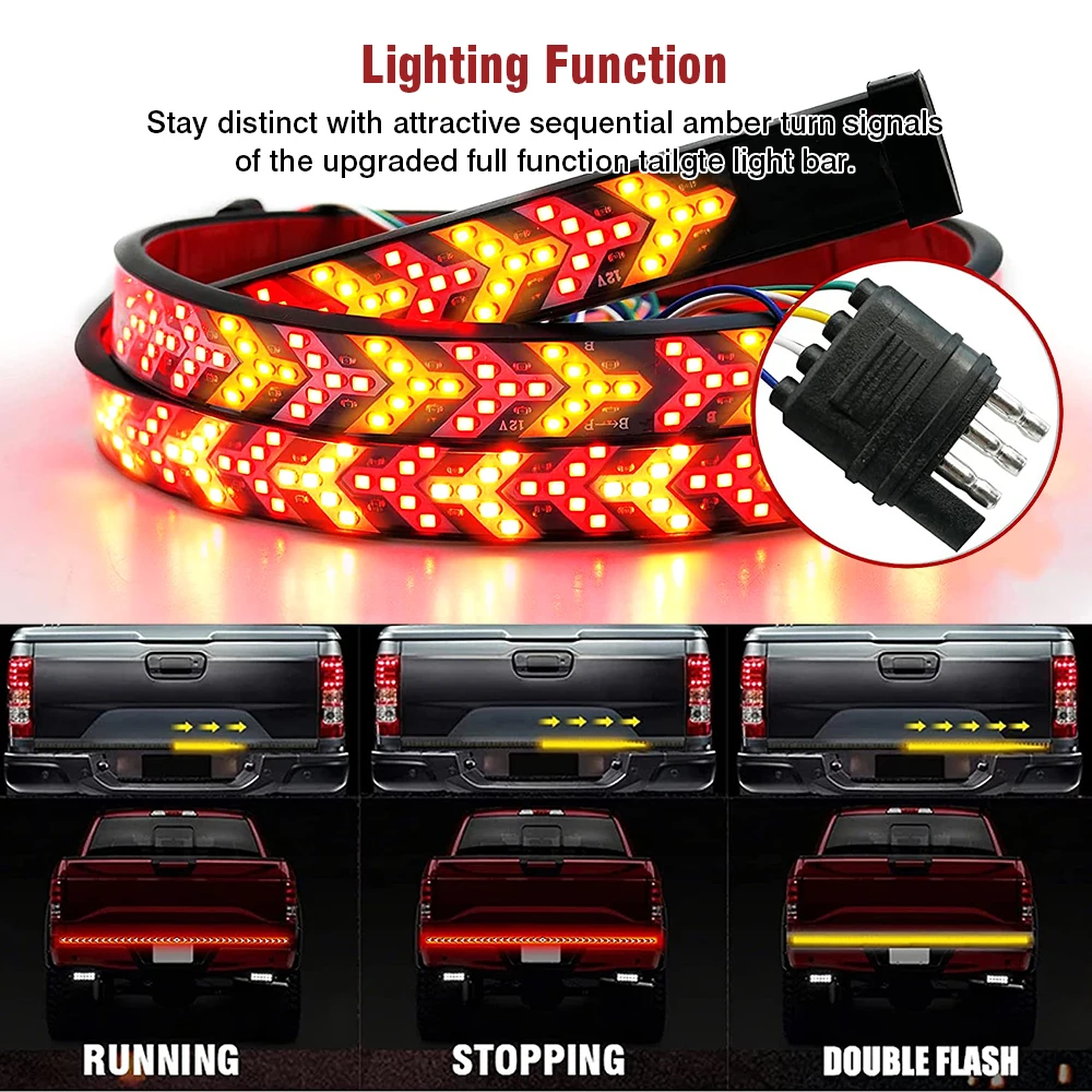 OKEEN 12V 24V LED Truck Car Tailgate Light Strip Bar With Reverse Turn Signal Warning Park Rear Tail Lights For Pickup Jeep SUV