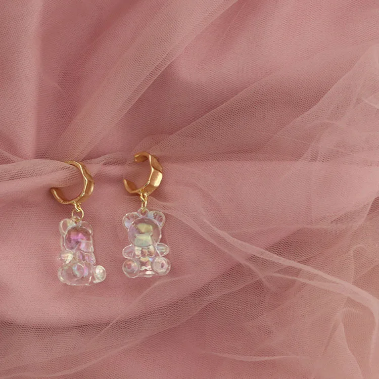 

Silver Needle Spring/Summer Transparent Colorful Gummy Bear Gummy Stud Earrings Korean Net Red Temperament Cute Jewelry Female