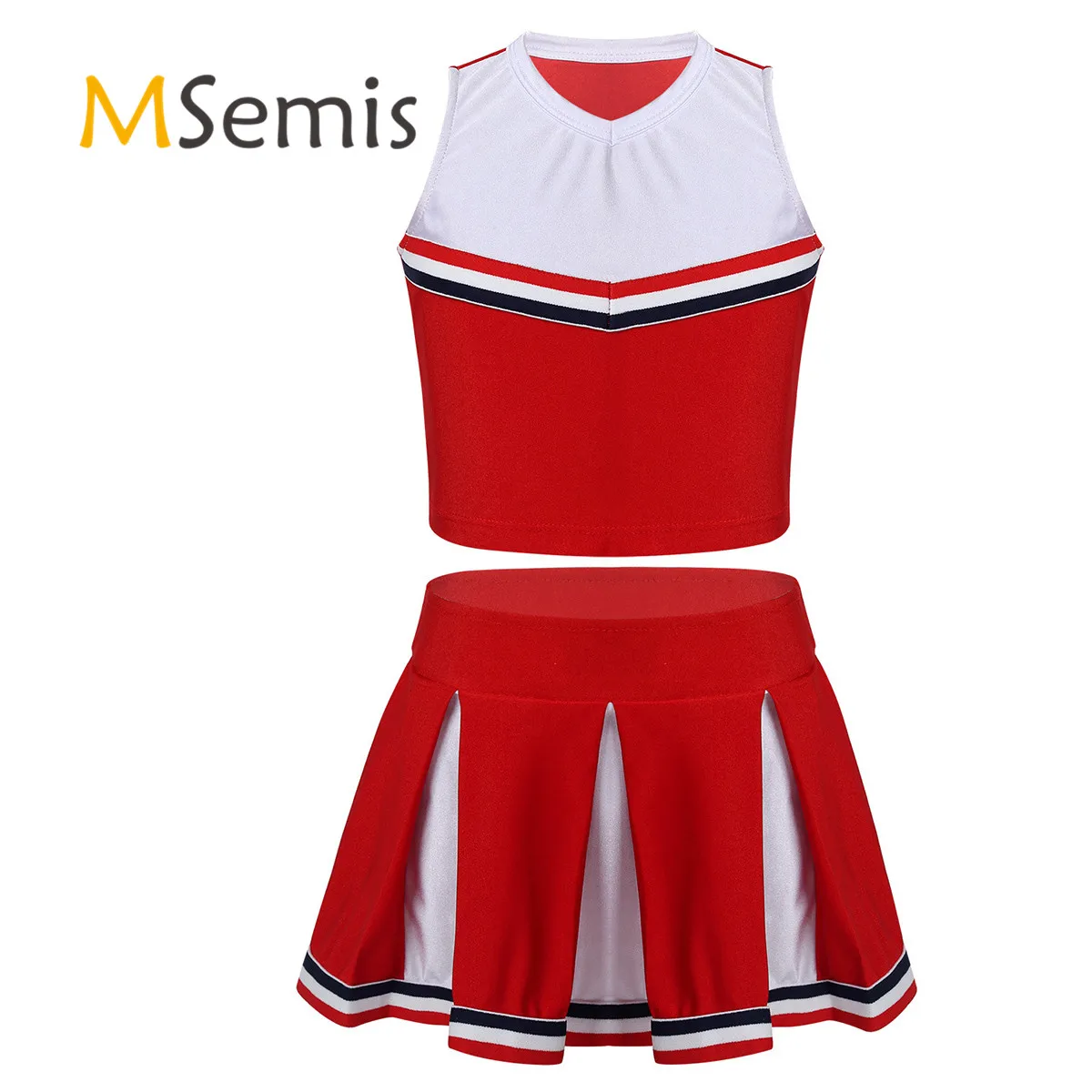 Детский костюм для девочек чарлидинга короткий топ без рукавов и плиссированная