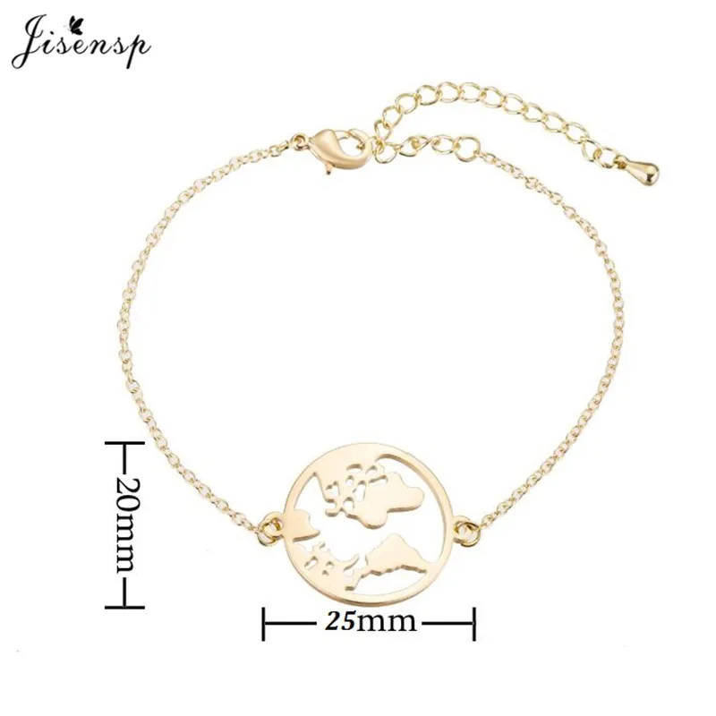 Простой модный браслет Jisensp из нержавеющей стали с картой мира для женщин и