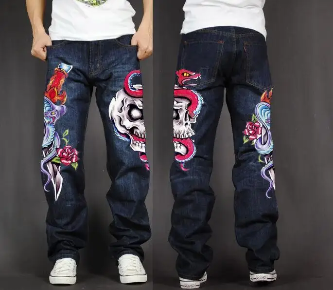 Для мужчин длинные штаны для мешковатые свободный крой джинсы в рэп-стиле стиле
