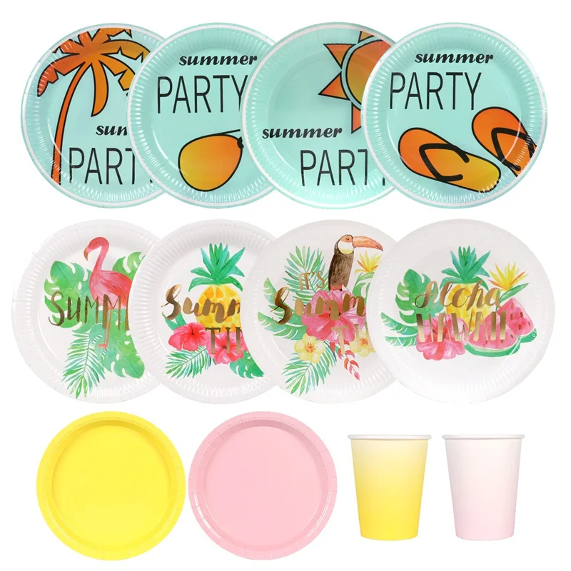 

Tropical Hawaiian Flamingo Bronzing Tableware Baby Shower Confetti Balloon Birthday Wedding Summer Hawaii Aloha Party Decoration