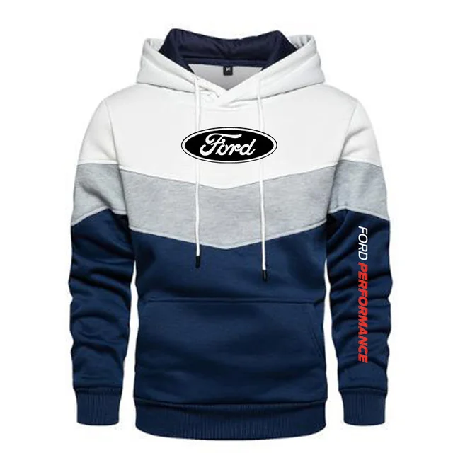 

2021 New Men's Spring and Autumn Ford Car Logo Round Neck Casual Pullover Long Sleeve Patchwork Color Hoodie 5 Colors