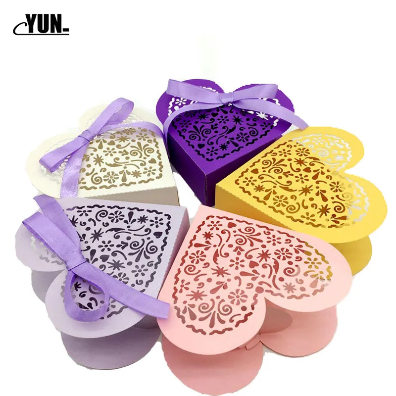 50/10 шт. выдалбливают любящее сердце лазерная резка Бумага конфеты Коробки