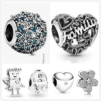 authentic 925 sterling silver vintage beaded family heart charm beads fit pandora bracelet necklace jewelry